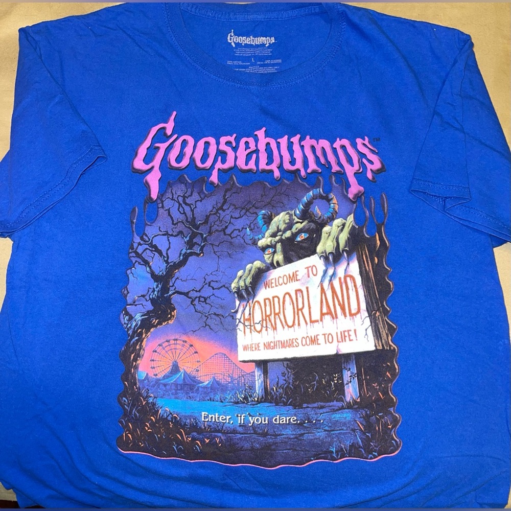 Royal Blue Goosebumps T-Shirt Large Welcome to Horrorland